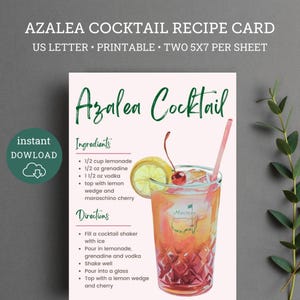 Scheda ricetta stampabile del cocktail Master's Azalea, festa Masters, festa a tema Masters, cocktail Masters, cesto regalo a tema golf