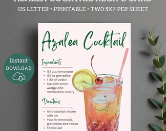 Master&#39;s Azalea Cocktail Printable Recipe Card, Masters Party, Masters themed party, Masters cocktails, Golf themed Gift Basket