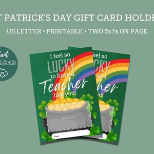 St Patrick&#39;s Day Teacher Gift Card Holder | Instant Download | Teacher Gift Card Holder | Irish Themed Gift Card Holder