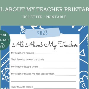 All About Teacher Printable, Easy Teacher Appreciation, All About My ...