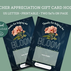 Thanks for helping me Bloom Teacher Appreciation Gift Card Holder | Instant Download | Teacher Appreciation Week Gift