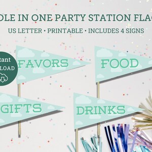 Hole in One Birthday Golf Flags | First Birthday Golf Party decor | Golfing Party | Print at home party decor | Food Drink Station Signs