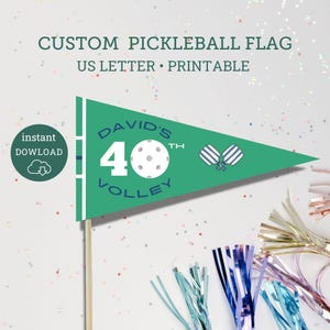 Custom printable Name and Age Pickelball Party Flag,  Pickleball Party, Print at home party decor, Small Pickleball Flags, Dink Party,Volley