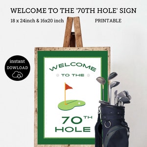 Letrero de bienvenida al bar del hoyo 70, decoración para fiesta de golf, fiesta de hoyo en uno, letrero de bienvenida para fiesta de golf, 70 cumpleaños, cumpleaños de golf de siete tees