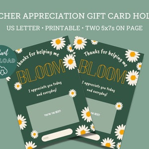 Thanks for helping me Bloom Teacher Appreciation Gift Card Holder | Instant Download | Teacher Appreciation Week Gift