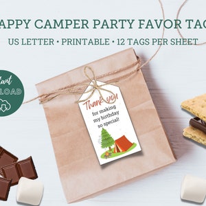 One Happy Camper Birthday Party Favor Thank You Tags | Camping Party | Thank you party favor tags