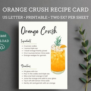 Carta ricetta stampabile Orange Crush, cesto regalo Orange Crush, carta ricetta cocktail, Maryland Orange Crush