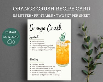 Orange Crush Printable Recipe Card, Orange Crush Gift Basket, Cocktail Recipe Card, Maryland Orange Crush
