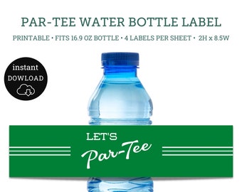 Let's Par-Tee Water Bottle Labels, Golf Birthday decor, Golfing Party, Print at home party decor, Printable Water Bottle labels