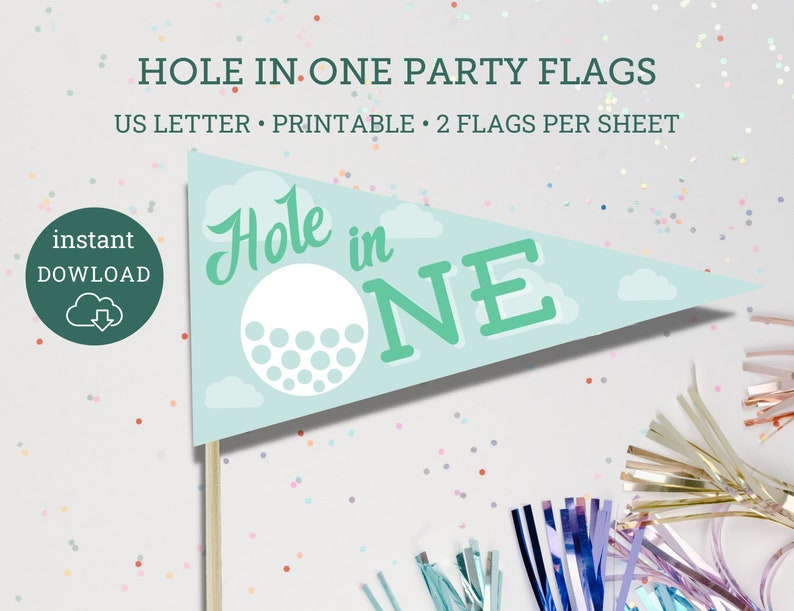 Hole in One Par-Tee Golf Flags, Golf Birthday decor, First Birthday Golfing Party, Print at home golf party decor, Hole in One Golf image 1