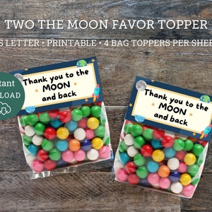 Two the Moon Party Favor Bag Topper, Space Second Birthday, Instant Download Space Favor Tags, Second Birthday Printable, Space Favor Tag