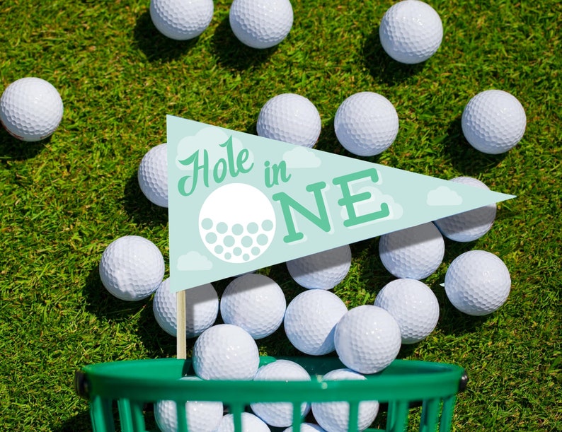 Hole in One Par-Tee Golf Flags, Golf Birthday decor, First Birthday Golfing Party, Print at home golf party decor, Hole in One Golf image 4