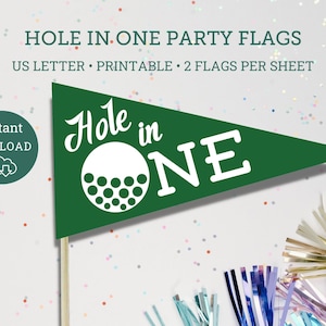 Hole in One Par-Tee Golf Flags, Golf Birthday decor, First Birthday Golfing Party, Print at home party decor, Hole in One Golf