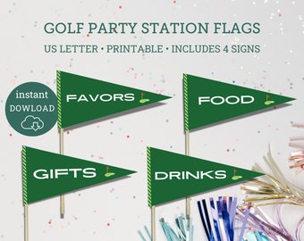 Birthday Golf Flags, Masters Party decor, Golfing Party, Print at home party decor, Golfing Party , Golf Food Drink Station Signs