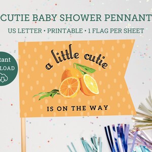 A little cutie is on the way pennant, instant download, printable cutie baby shower decor, orange cutie clementine