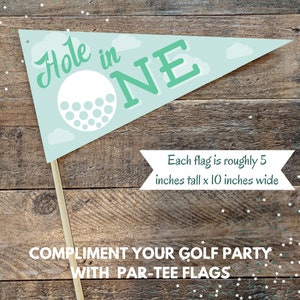 Hole in One Par-Tee Golf Flags, Golf Birthday decor, First Birthday Golfing Party, Print at home golf party decor, Hole in One Golf image 5