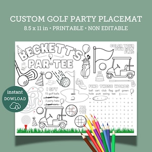 Custom Golf Birthday Placemat, Golf Birthday Coloring Sheet, Golf Birthday Coloring Page, Golf Activity Sheet, Golf Coloring Sheet
