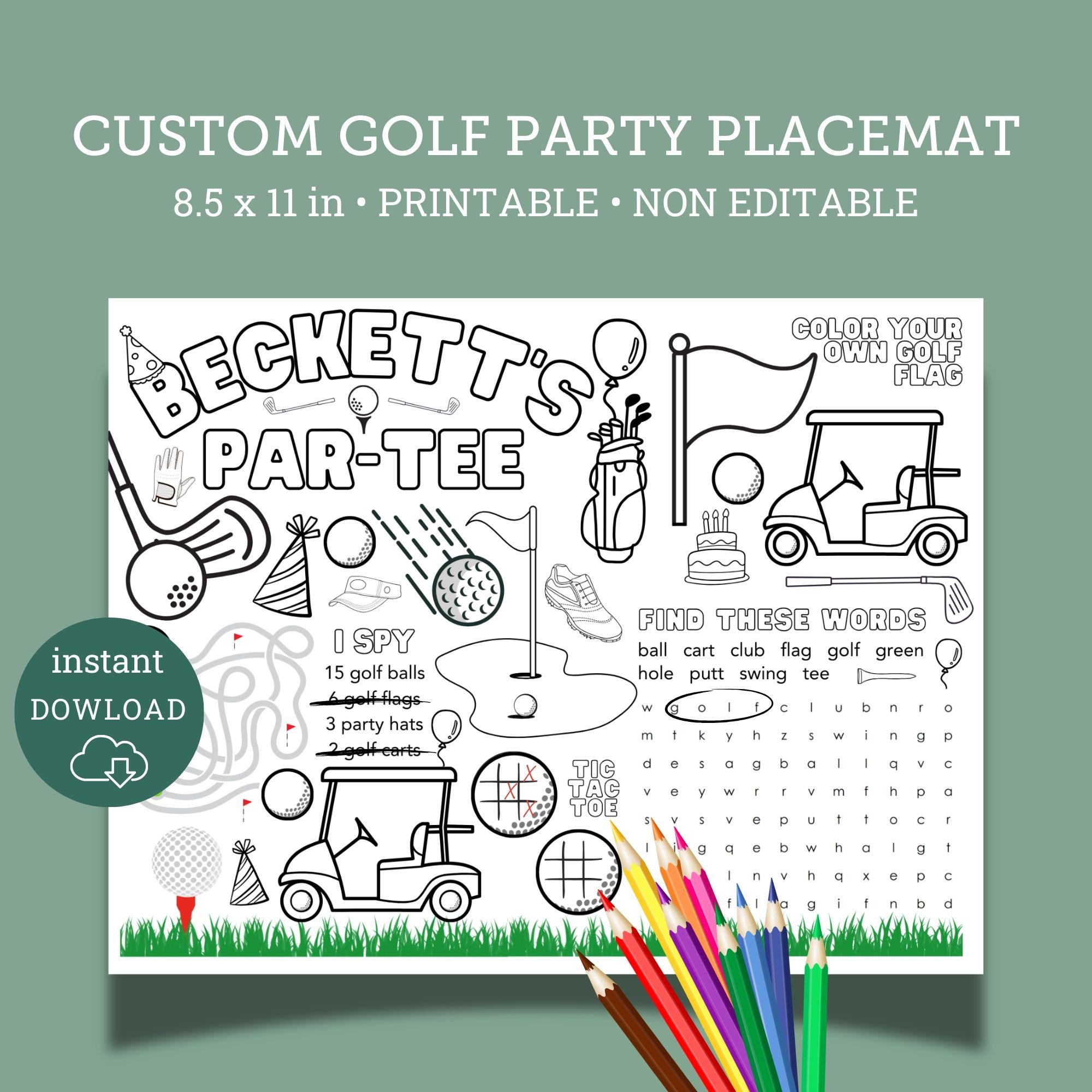 Custom Golf Birthday Placemat, Golf Birthday Coloring Sheet, Golf Birthday Coloring Page, Golf Activity Sheet, Golf Coloring Sheet