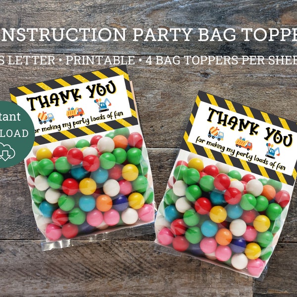 Fiesta de cumpleaños de construcción Favor Bag Toppers / Fiesta de construcción / Gracias bolsas de favor de fiesta / Fiesta infantil temática de construcción