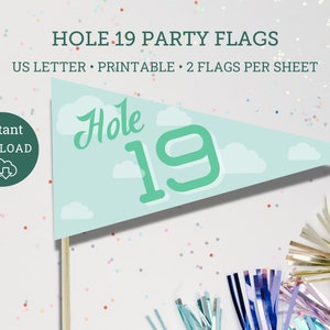 Flagi golfowe Hole 19 Par-Tee, dekoracje urodzinowe na golfa, pierwsze urodziny na golfa, wydruk dekoracji na imprezę w domu, wózek golfowy