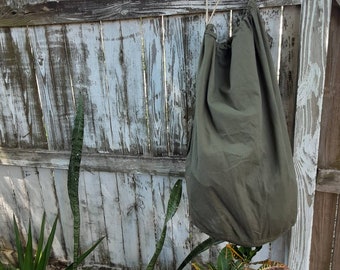 Vintage USMC World War 2 Era Green HBT Pattern Striped Garrison Barracks Bag with Drawstring