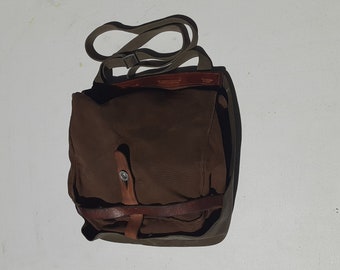 Vintage Swiss Leather Canvas Bread Messenger Bag