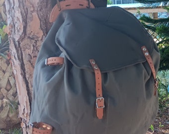 New Old Stock Vintage Swedish Army Rucksack Backpack Laptop Bag Made of Heavy Cotton Canvas, and Leather.  BRAND NEW!!!