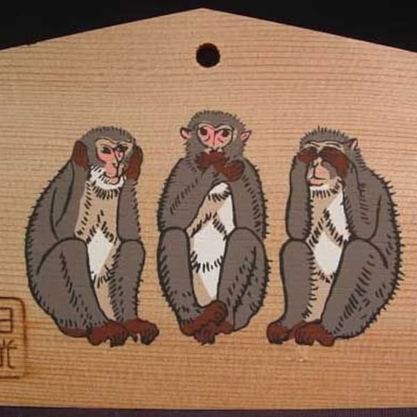 Votive Prayer Board Ema See Hear Speak No Evil Wise Monkeys Talisman Charm