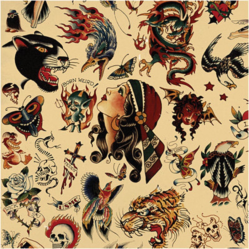 Sailor Jerry x Ed Hardy Old School Vintage Tattoo Flash 2 Etsy