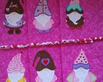 Gnome Valentine Placemat (Set of 2), Valentine's Day Placemat, Hugs and Kisses Placemat, Appliqued Gnome Placemat **Sold as a set of 2**