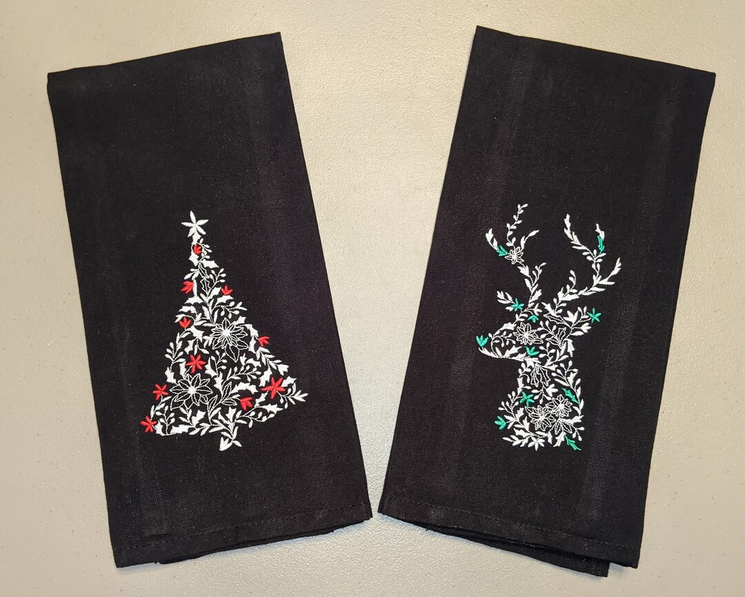 Delicate Christmas Kitchen Towels sold Individually, Deer Chalkboard