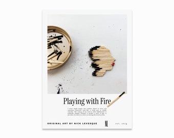 Red Hot Poster | Found Object Matches | Playing with Fire Art Print | Paper Wall Art | Nick Levesque