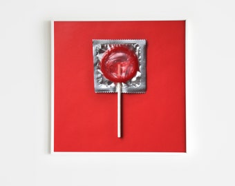 Pop Art Print | Minimalist Lollipop Condom Print | Bold Red Candy Print