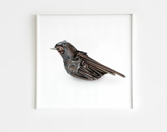 Bird Sculpture Print | Modern Found Object Blackbird Print | Minimalist Simple Neutral White Wall Print