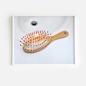 Hair on Fire Art Print Matchstick Hairbrush Paper Wall Art Nick Levesque image 1