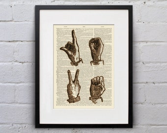 Vintage LOVE ASL Print - Shabby Chic Dictionary Art