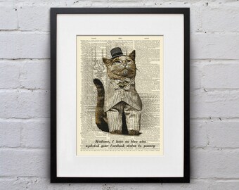 Your Facebook Status Needs Work - Victorian Cat Dictionary Page Book Art Print - DPLJ008