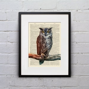 Great Horned Owl - Dictionary Page Book Bird Art Print - DPSC025