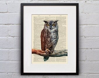 Great Horned Owl - Dictionary Page Book Bird Art Print - DPSC025