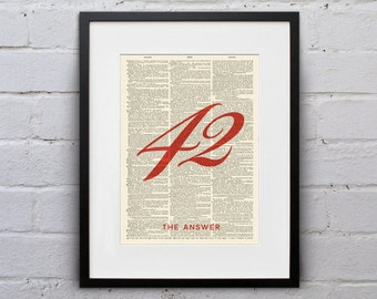 42 - The Ultimate Question of Life, the Universe, and Everything / Douglas Adams - Quote Dictionary Page Book Art Print - DPQU203