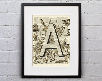 The Letter A Vintage French Alphabet - Shabby Chic Dictionary Page Book Art Print - DPFA001