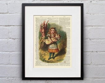 Baby Pig Alice in Wonderland - Shabby Chic Vintage Dictionary Page Book Art Print - DPAW006