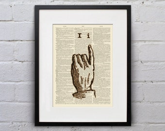The Letter I - Vintage Sign Language Alphabet - Shabby Chic Dictionary Page Book Art Print - DPSL009