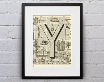 The Letter Y Vintage French Alphabet - Shabby Chic Dictionary Page Book Art Print - DPFA025