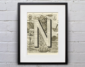 The Letter N Vintage French Alphabet - Shabby Chic Dictionary Page Book Art Print - DPFA014