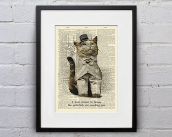 The Goldfish Are Insolent  - Victorian Cat Dictionary Page Book Art Print - DPLJ011