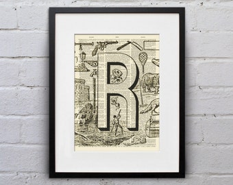 The Letter R Vintage French Alphabet - Shabby Chic Dictionary Page Book Art Print - DPFA018