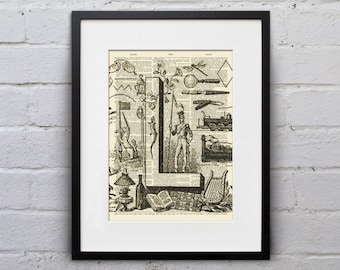 The Letter L Vintage French Alphabet - Shabby Chic Dictionary Page Book Art Print - DPFA012