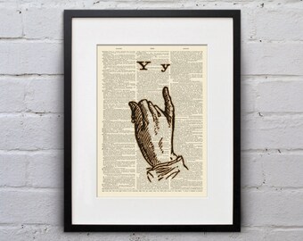 The Letter Y - Vintage Sign Language Alphabet - Shabby Chic Dictionary Page Book Art Print - DPSL025