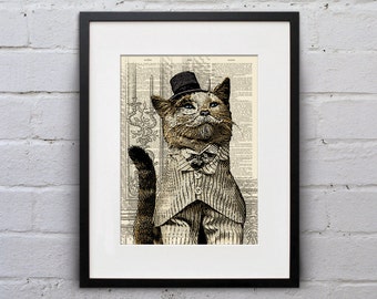 Portrait de Lord Jingles - Victorian Cat Dictionary Page Book Art Print - DPLJ001